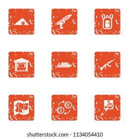 Storage facility icons set. Grunge set of 9 storage facility vector icons for web isolated on white background