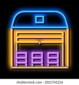 storage garage neon light sign vector. Glowing bright icon storage garage sign. transparent symbol illustration