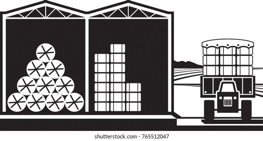 Storage of hay bales in farm - vector illustration