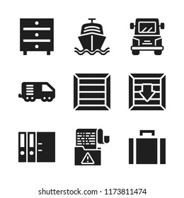 storage icon. 9 storage vector icons set. logistics truck, ship and truck icons for web and design about storage theme
