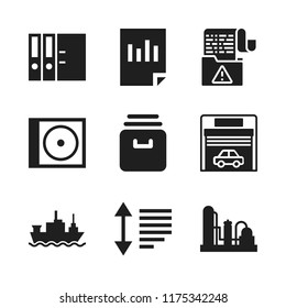 storage icon. 9 storage vector icons set. document, merchant ship and garage icons for web and design about storage theme