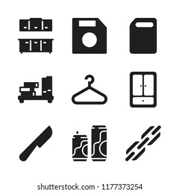 storage icon. 9 storage vector icons set. closet, cans and shelf icons for web and design about storage theme