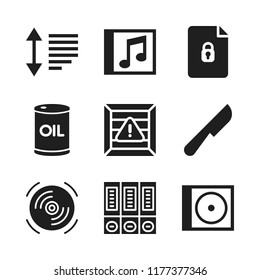 storage icon. 9 storage vector icons set. oil barrel, secure file and shipping icons for web and design about storage theme