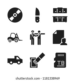 storage icon. 9 storage vector icons set. file, scanner and knife icons for web and design about storage theme