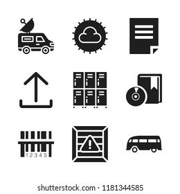 storage icon. 9 storage vector icons set. van, document and barcode icons for web and design about storage theme