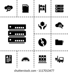 Storage icon. collection of 13 storage filled icons such as barn, resume, handle with care, forklift, cargo barn, search cloud. editable storage icons for web and mobile.