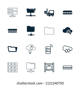 Storage icon. collection of 16 storage filled and outline icons such as barn, folder, forklift, cloud download upload, server. editable storage icons for web and mobile.