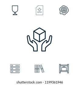 Storage icon. collection of 7 storage outline icons such as fragile cargo, handle with care, arrow up, binder, server. editable storage icons for web and mobile.