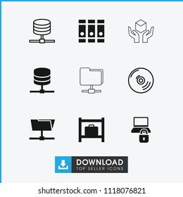 Storage icon. collection of 9 storage filled and outline icons such as binder, folder, server, cd, folder protection. editable storage icons for web and mobile.