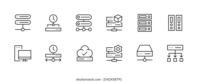 Coleção de ícones de armazenamento. Ícone de hospedagem definido. Armazenamento, nuvem, computação, servidor Web, hospedagem, data center e muito mais. Traçado editável. Pixel perfeito. Grade de 32px.