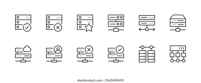 Coleção de ícones de armazenamento. Ícone de hospedagem definido. Armazenamento, computação em nuvem, servidor Web, hospedagem, data center e muito mais. Traçado editável. Pixel perfeito. Grade de 32px.