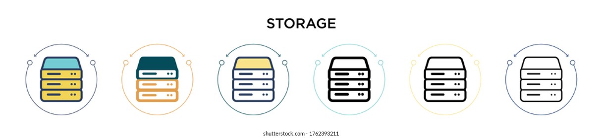 Storage icon in filled, thin line, outline and stroke style. Vector illustration of two colored and black storage vector icons designs can be used for mobile, ui, web