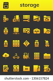 storage icon set. 26 filled storage icons.  Collection Of - Usb, Memory card, Reservoir, Server, Folder, Gas, Firewall, Suitcase, Folders, Fragile, Pendrive, Baggage, Cloud computing