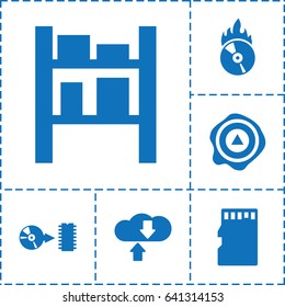 Storage icon. set of 6 storage filled icons such as arrow up, cargo barn, cd fire, disc, memory card