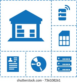 Storage icon. set of 6 storage filled icons such as resume, cargo barn, cd, server