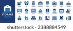 Storage icon set. Containing warehouse, database, box, inventory, container, shelf, archive and more. Vector solid icons collection.