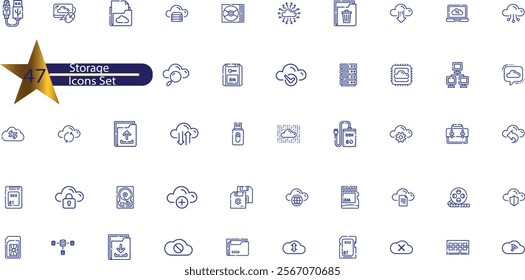 Storage icon set. Containing warehouse, database, box, inventory, container, shelf,