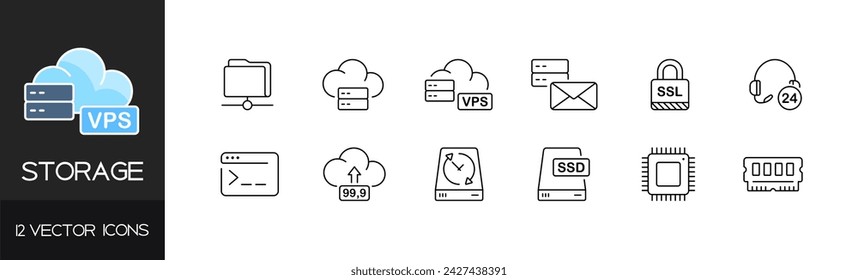 Storage icon set. Storage icons. Linear style. Vector icons