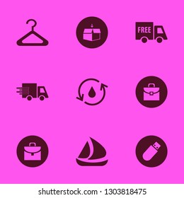 storage icon set with open box, free delivery and hydraulic energy vector illustration
