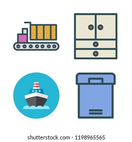 storage icon set. vector set about cargo truck, box, closet and ship icons set.