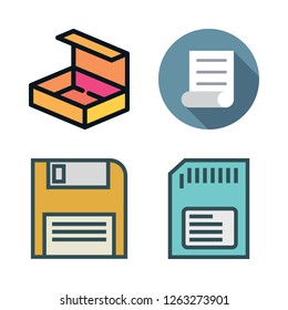 storage icon set. vector set about file, open box, diskette and memory card icons set.