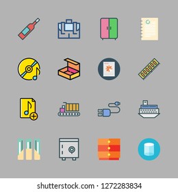 storage icon set. vector set about open box, document, file and compact disc icons set.