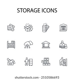 conjunto de iconos de almacenamiento. Vector. Movimiento editable. Signo de estilo lineal para uso Diseño web, logotipo. Ilustración de símbolo.
