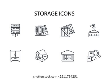 conjunto de iconos de almacenamiento. Vector. Movimiento editable. Signo de estilo lineal para uso Diseño web, logotipo. Ilustración de símbolo.