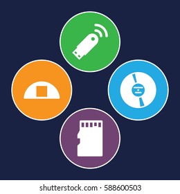storage icons set. Set of 4 storage filled icons such as cargo barn, CD, memory card