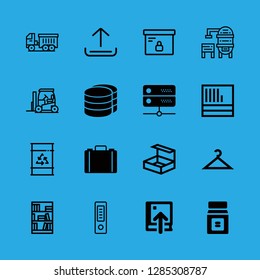 storage icons set with briefcase, file and barrel vector set