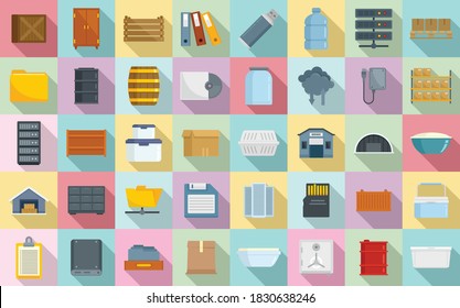 Storage icons set. Flat set of storage vector icons for web design