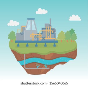 storage industry pipeline process exploration fracking vector illustration