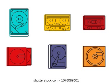 Storage info icon set. Color outline set of storage info vector icons for web design isolated on white background