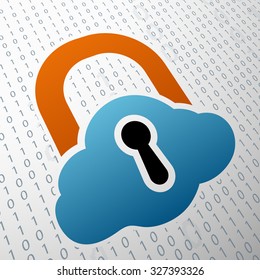 Storage of information. Door lock in the form of a cloud. Stock vector illustration.