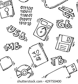 Storage information set. Memory seamless pattern. Background template. Vector stock illustration