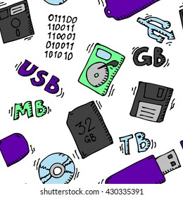 Storage information set. Memory seamless pattern. Background template. Vector stock illustration