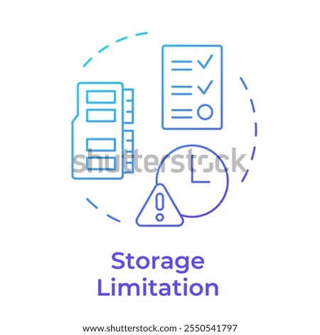 Storage limitation blue gradient concept icon. GDPR Principle. Retaining data only for necessary period. Round shape line illustration. Abstract idea. Graphic design. Easy to use in article