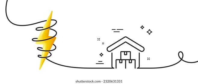 Storage line icon. Continuous one line with curl. Goods warehouse sign. Logistic center symbol. Storage single outline ribbon. Loop curve with energy. Vector