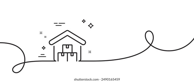 Storage line icon. Continuous one line with curl. Goods warehouse sign. Logistic center symbol. Storage single outline ribbon. Loop curve pattern. Vector