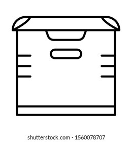 Storage linear icon. Chest. Box for storing goods. Allocated space in warehouse for keeping things. Thin line illustration. Contour symbol. Vector isolated outline drawing. Editable stroke