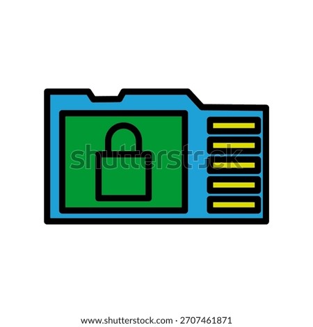 Storage Locked Card Disk Blue Base Color Hard disk Internet HDD SSD Memory Cloud Link Computer Icon Logo Floppy Line Art Outline Illustration Elements