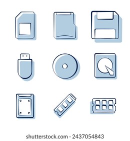 storage media theme flat icon collection