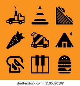 storage, mixing, desktop, beef, carrot and friendship icon vector set. Flat vector design with filled icons. Designed for web and software interfaces