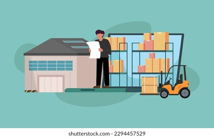 Almacenamiento con paquetes en cajas, concepto de ilustración vectorial 2d para banner, sitio web, ilustración, página de aterrizaje, volante, etc
