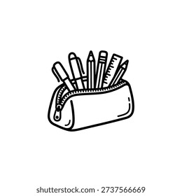 Storage pouch container for holding pens pencils and stationery.