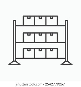 Storage rack icon in black and white outlined stroke