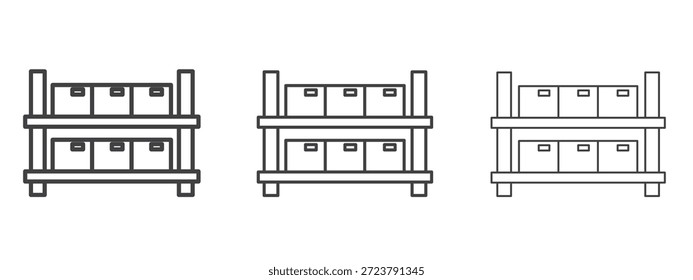 Ícone de rack de armazenamento em estilo de rabiscar de arte em linha. Sinal de contorno de traçado editável, eps 10