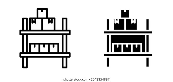 Coleção de símbolos de ícone de rack de armazenamento em fundo branco.