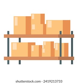 Vector de caricatura de icono de paquete de rack de almacenamiento. Servicio postal. Cuadro de lista desplegable de manejo