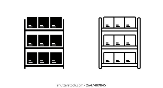 Ícone do conjunto de rack de armazenamento isolado em fundo branco.